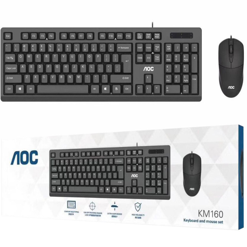 Оптовая атмосфера AOC KM160 Wired Keyboard Mouse Set Game Office Office Home USB Desktop Key и Mouse Set