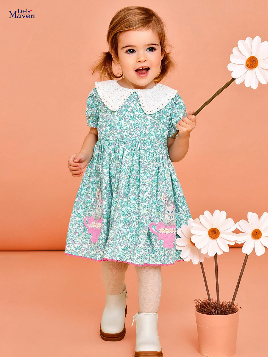Little maven (Оптовые продажи), летнее платье, мультяшный наряд маленькой принцессы, короткий рукав, детская одежда